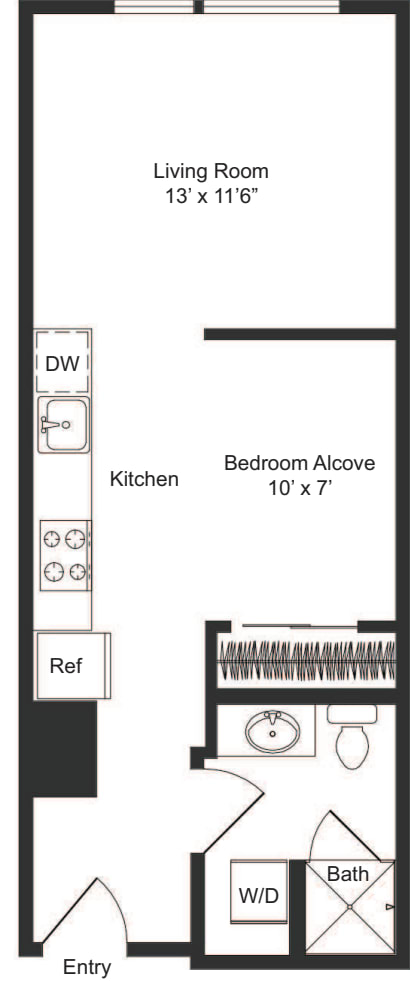 Studio + Alcove A2 floor plan