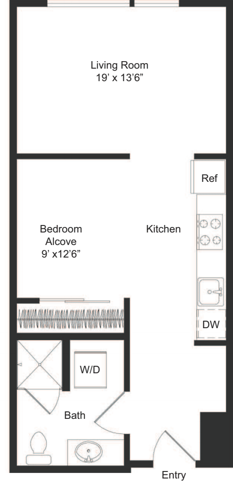 Studio + Alcove A1 floor plan