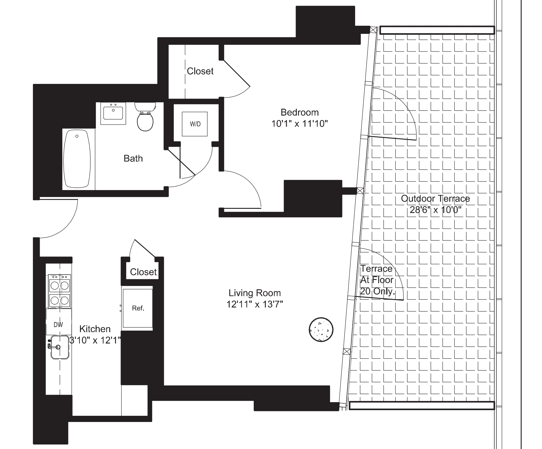 One Bedroom E 20 floor plan