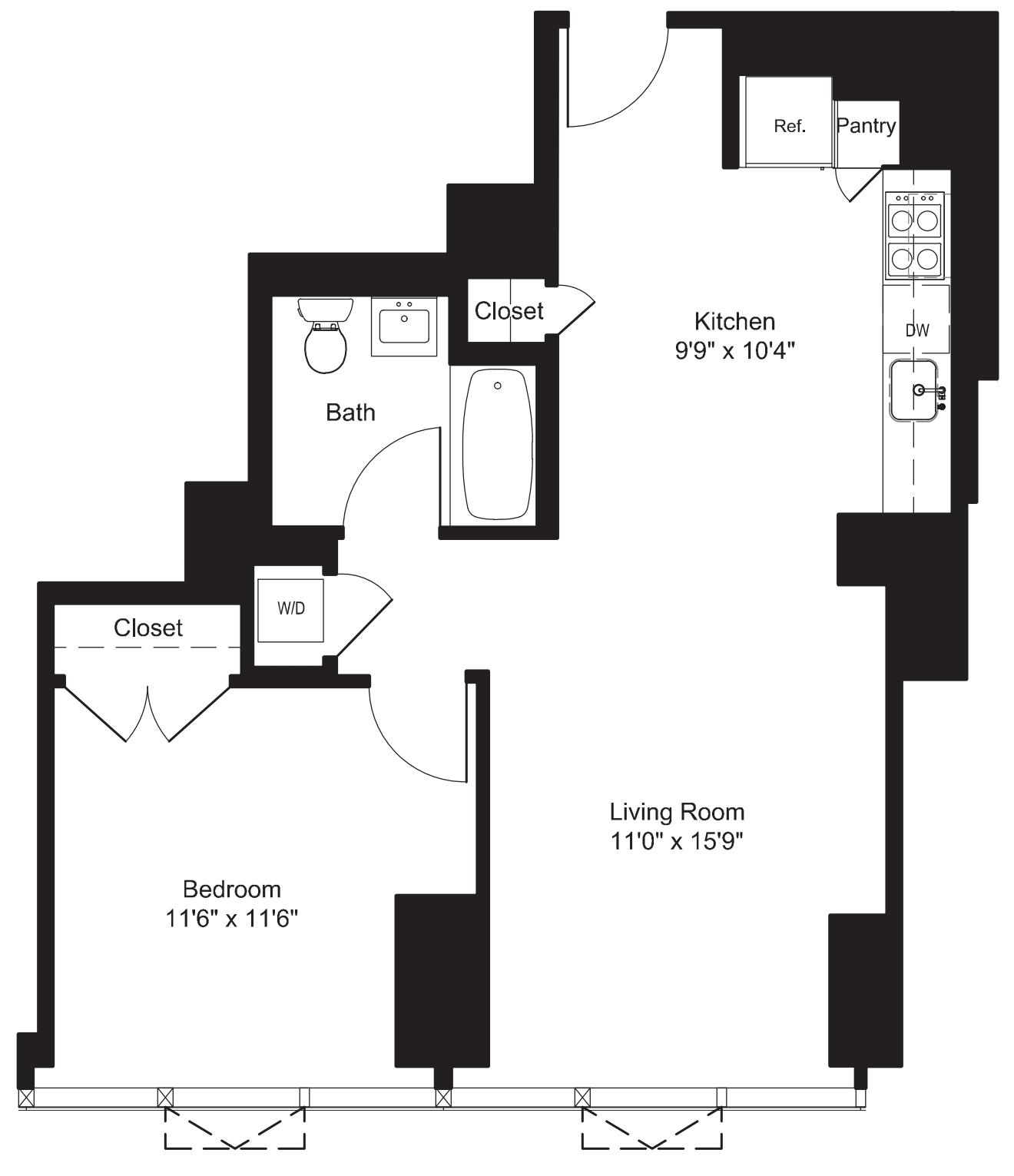 One Bedroom L 7-19 floor plan