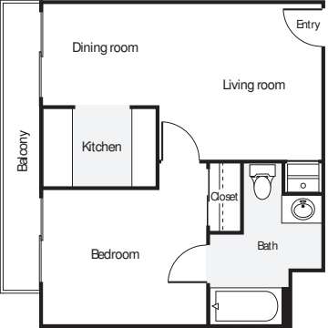 1 Bedroom U floor plan