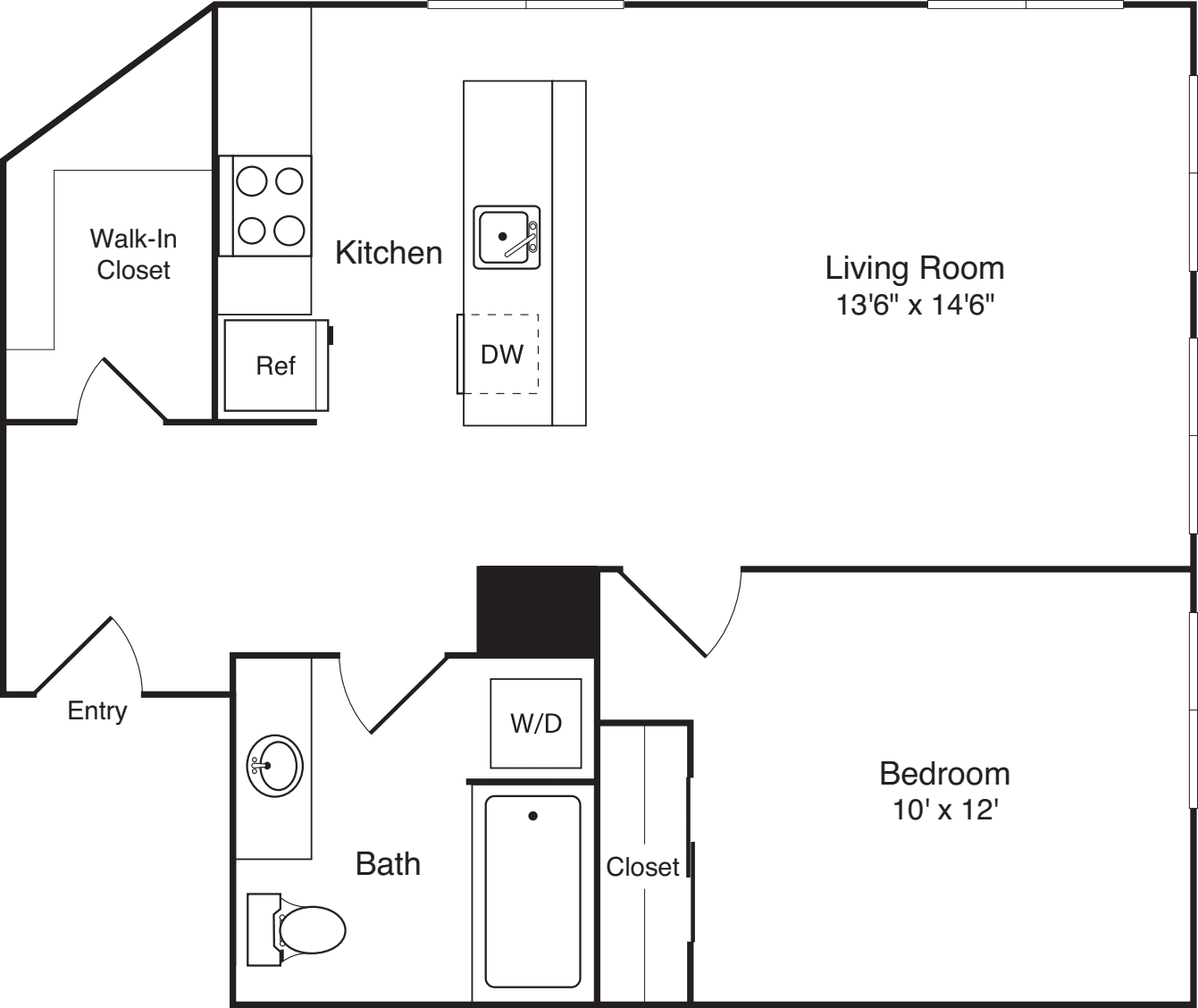 1 Bedroom F floor plan