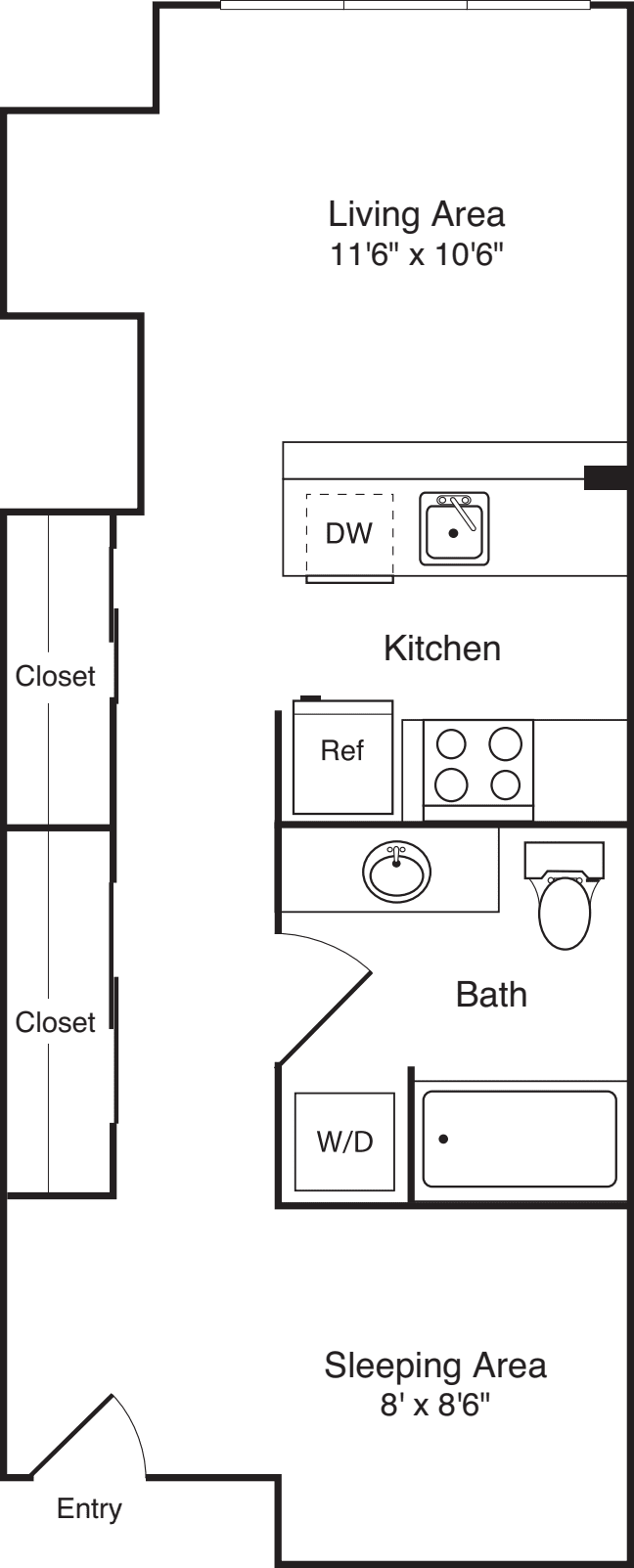 Studio + Alcove A floor plan