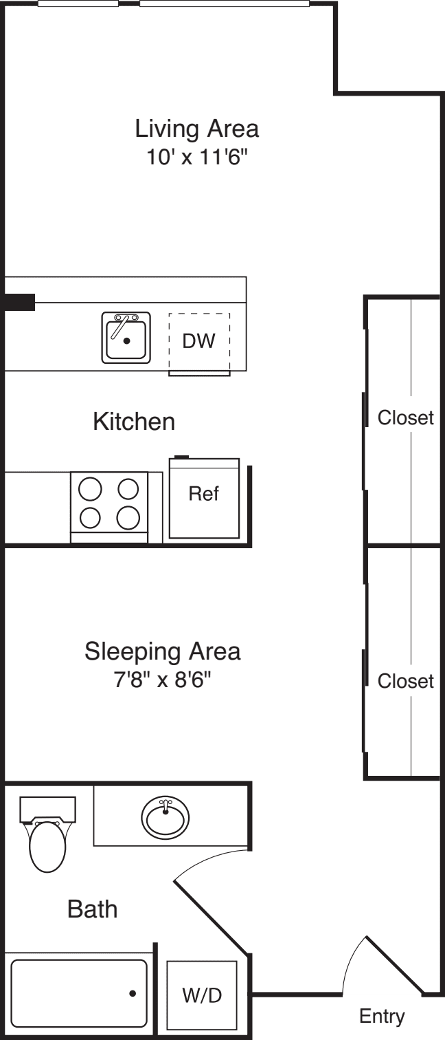 Open 1 Bedroom E floor plan