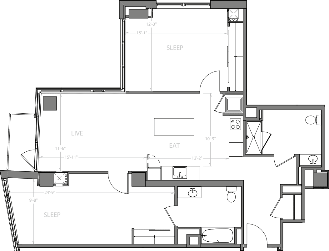 2 Bedroom G with Balcony floor plan