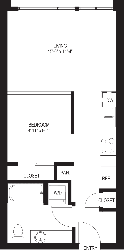 One Bedroom O1-B floor plan