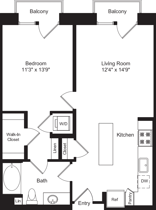One Bed A1 with Balconies floor plan