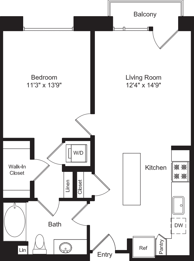One Bed A1 with Balcony floor plan