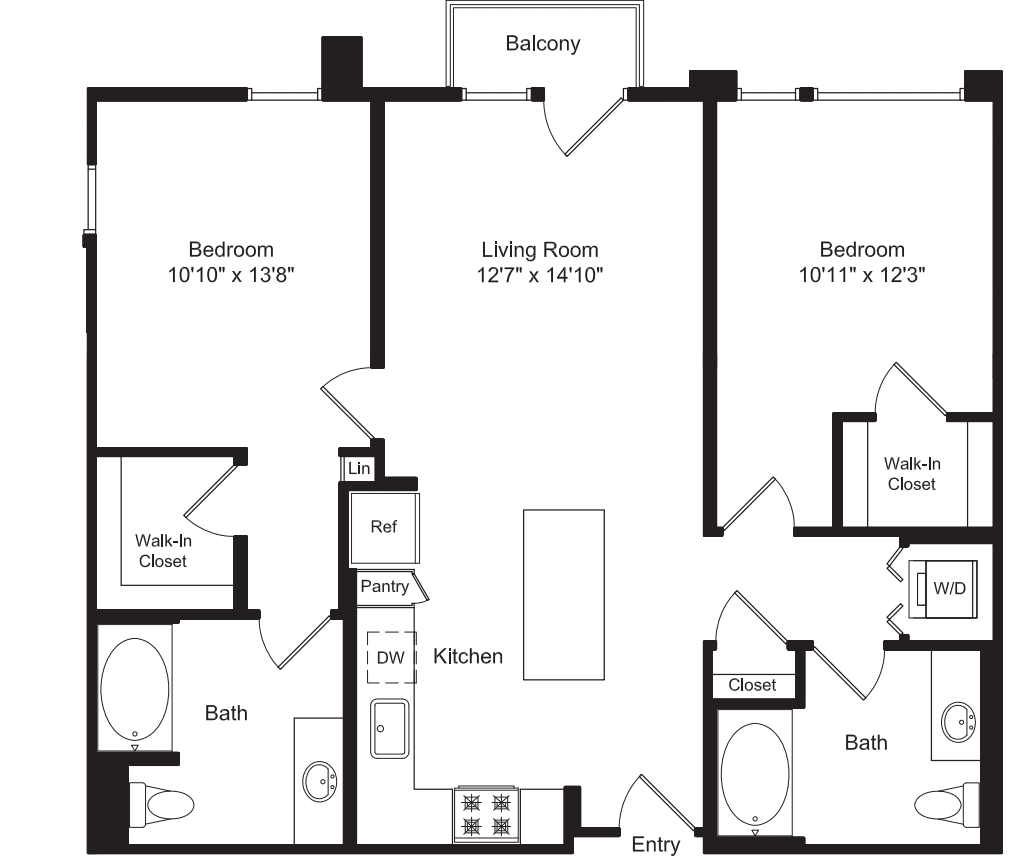 Two Bed B1 with Balconies floor plan