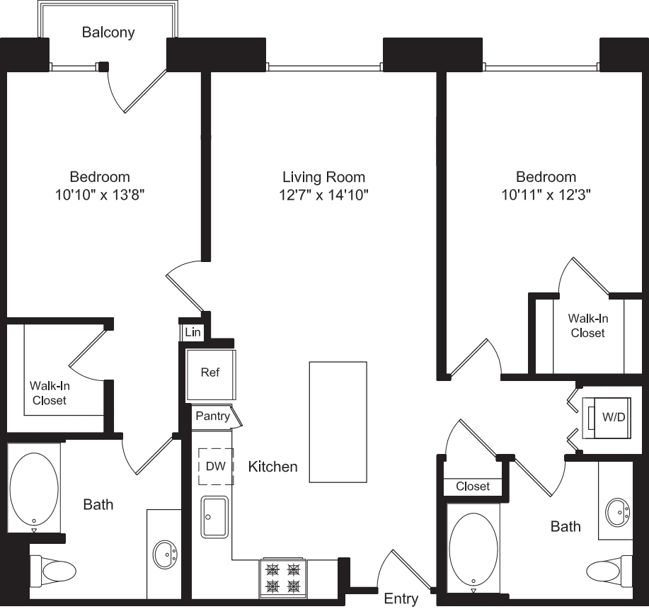 Two Bed B1 with Master Balcony floor plan