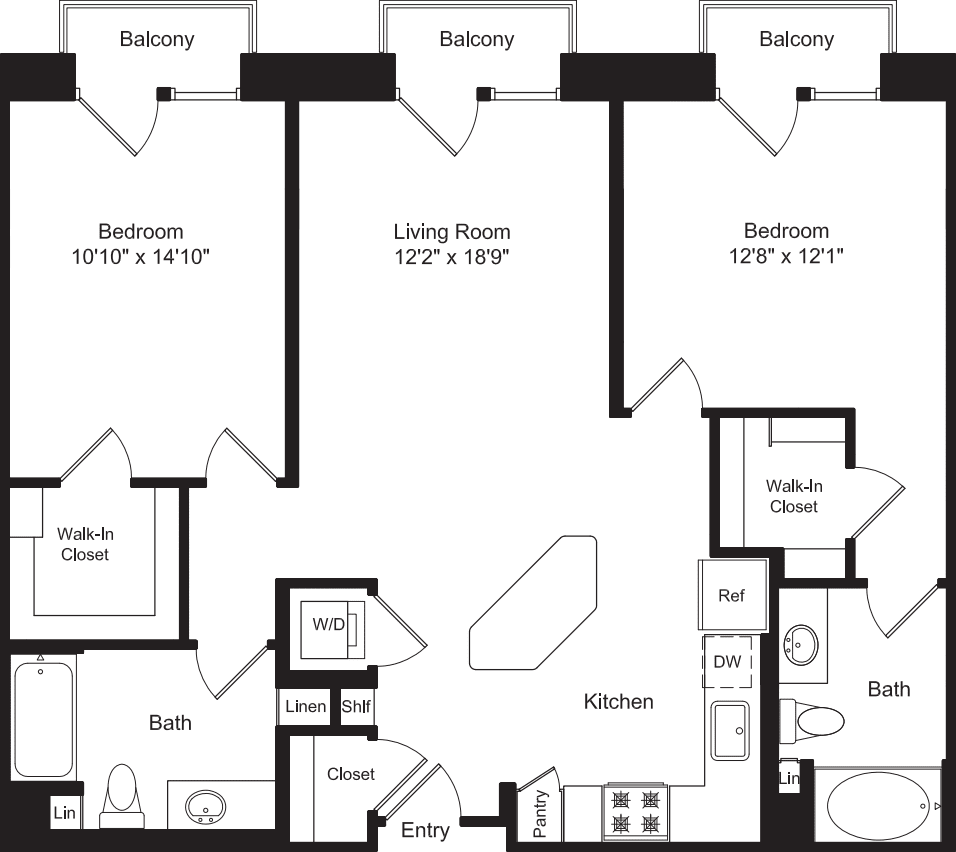 Two Bed B2 with 3 Balconies floor plan