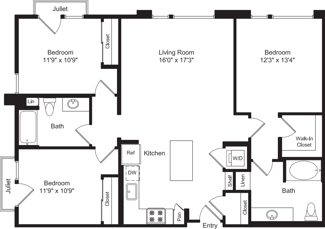 Three Bed C1 with Juliet floor plan