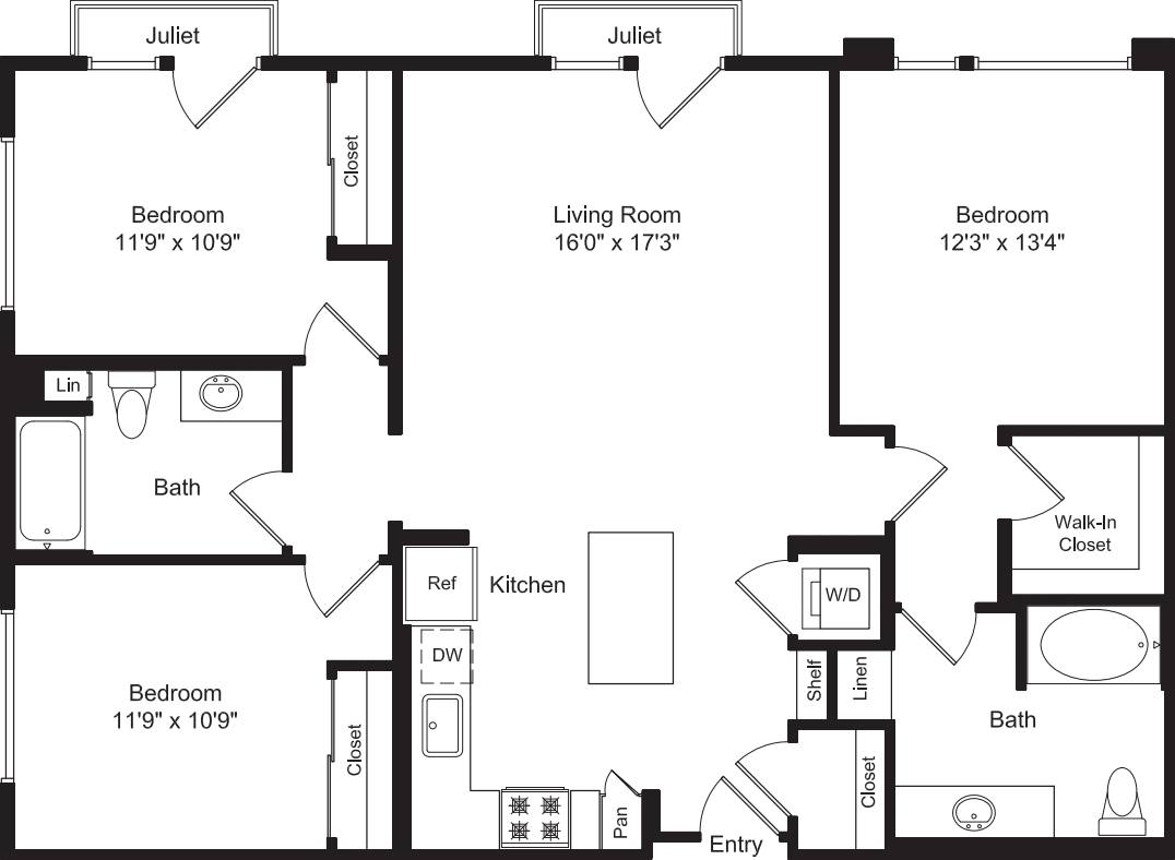 Three Bed C1a with Juliet floor plan