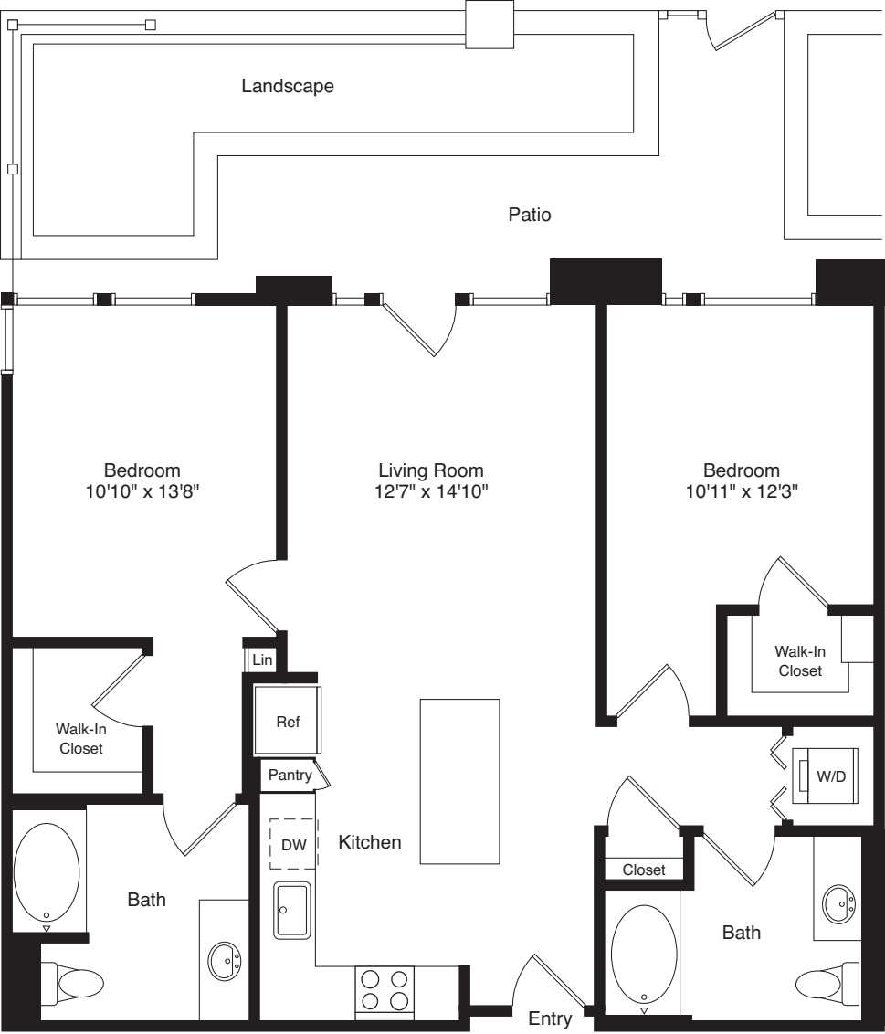Two Bed B1 Mid Entry with Patio floor plan