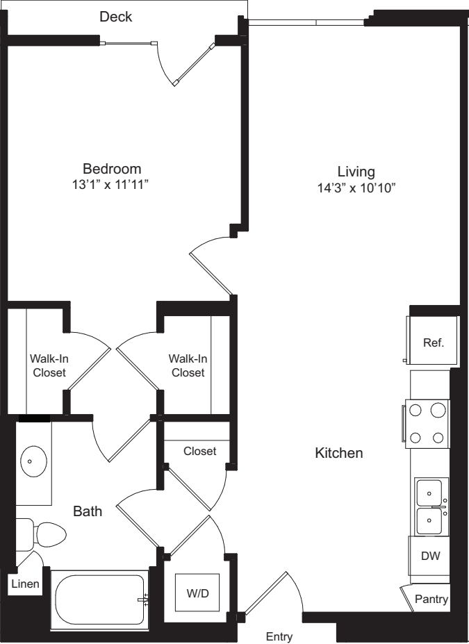 One Bedroom J floor plan