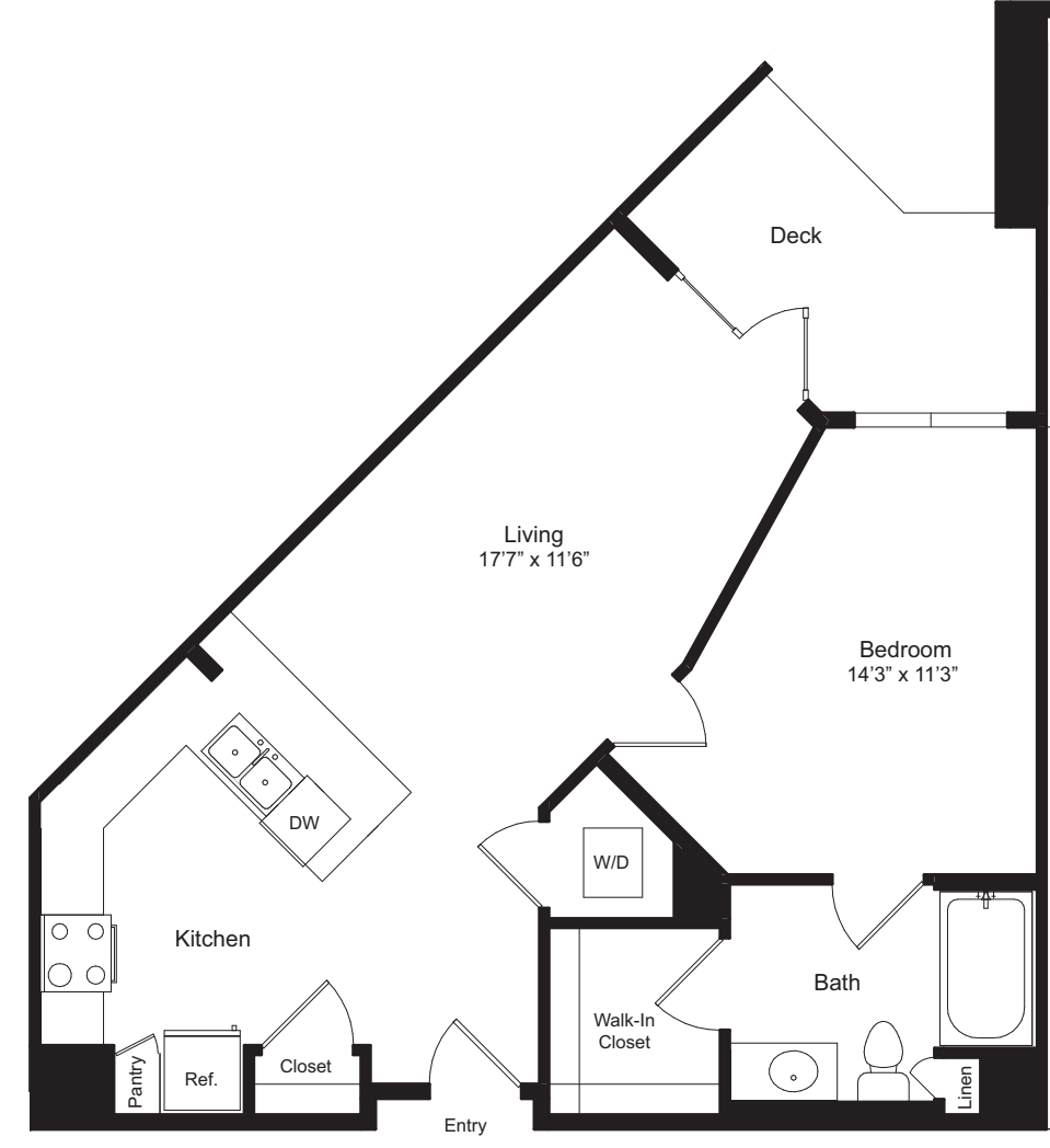 One Bedroom L floor plan
