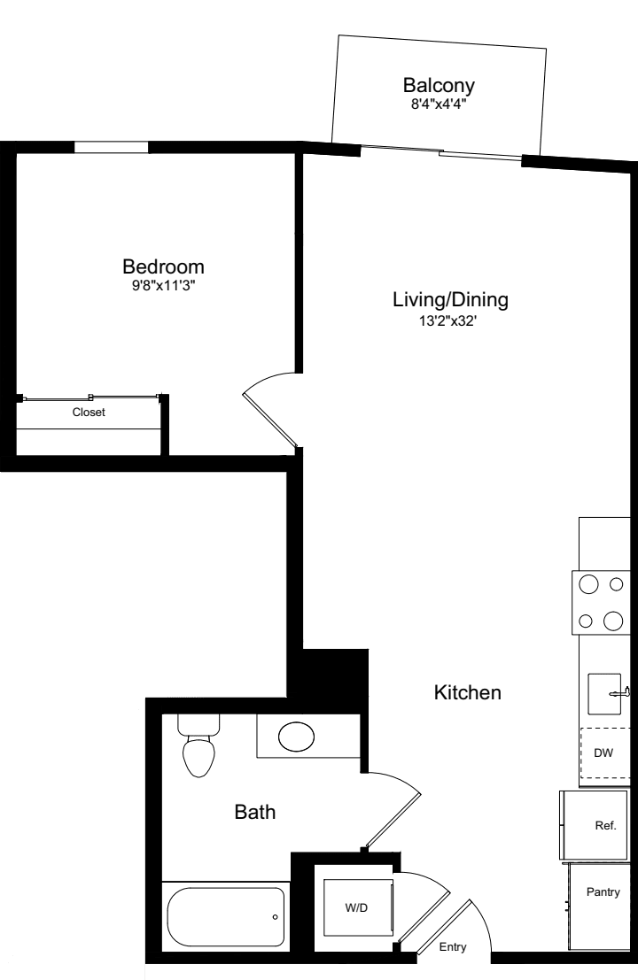 1B with Balcony floor plan