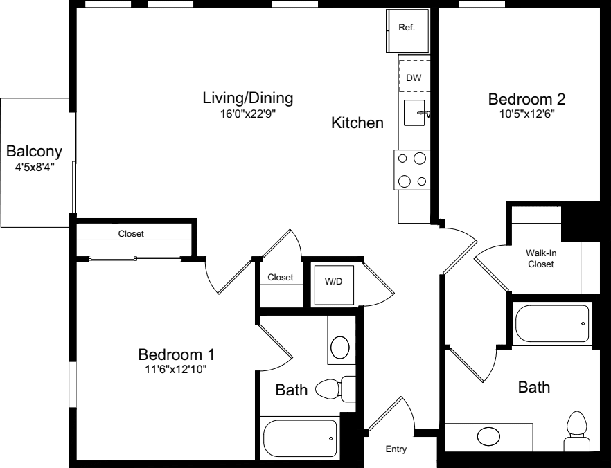 2B with Balcony floor plan