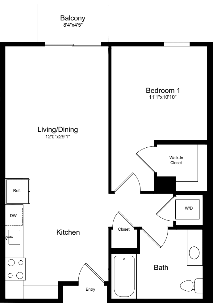 1A with Balcony floor plan