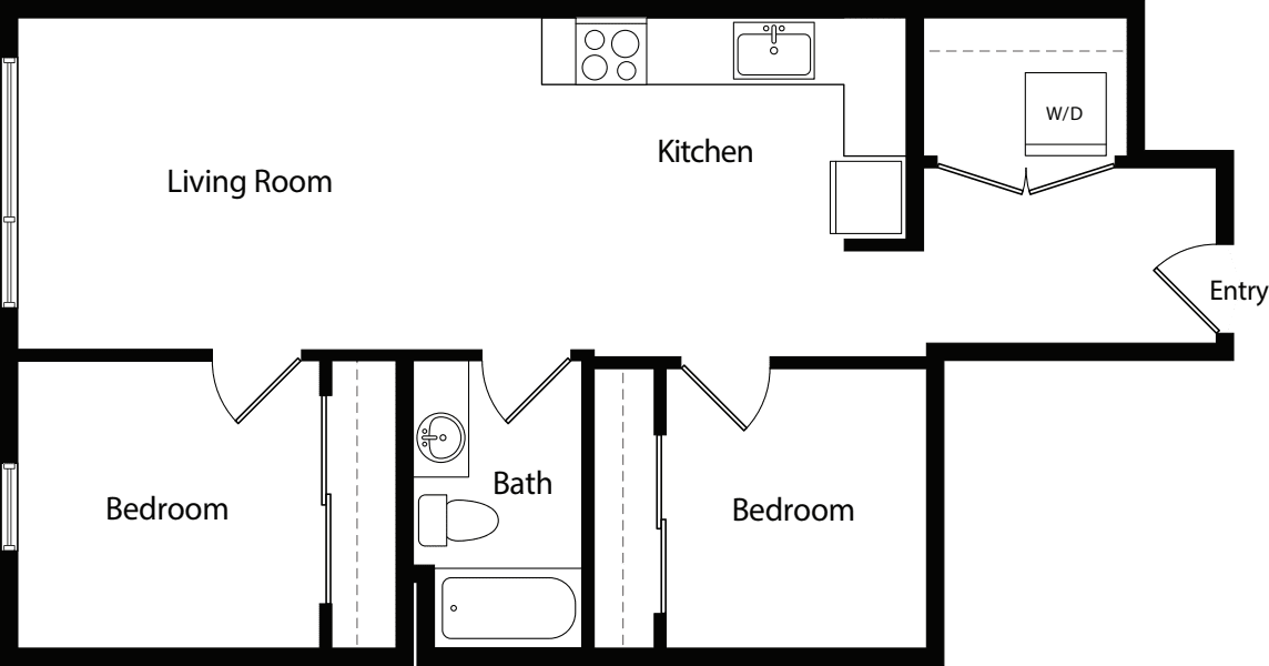 Two Bedroom One Bath B floor plan