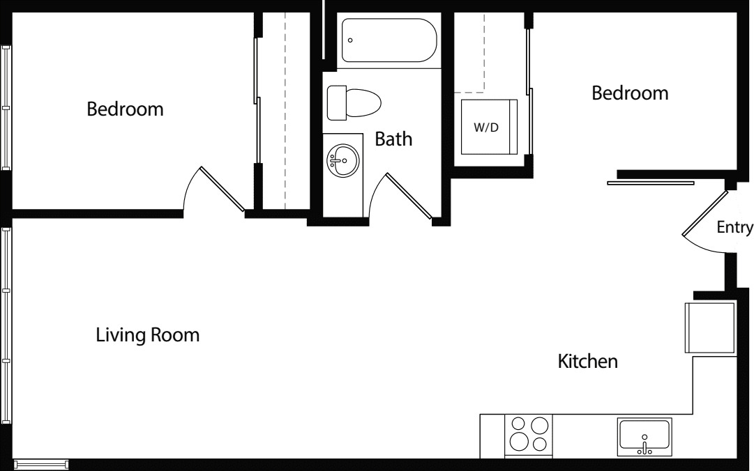 Two Bedroom One Bath D floor plan