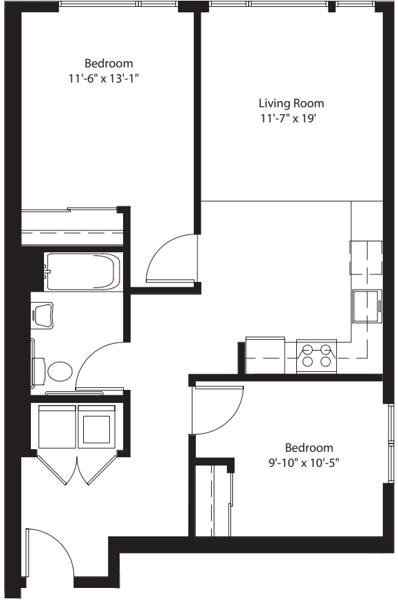 2 Bedroom 1 Bath B floor plan