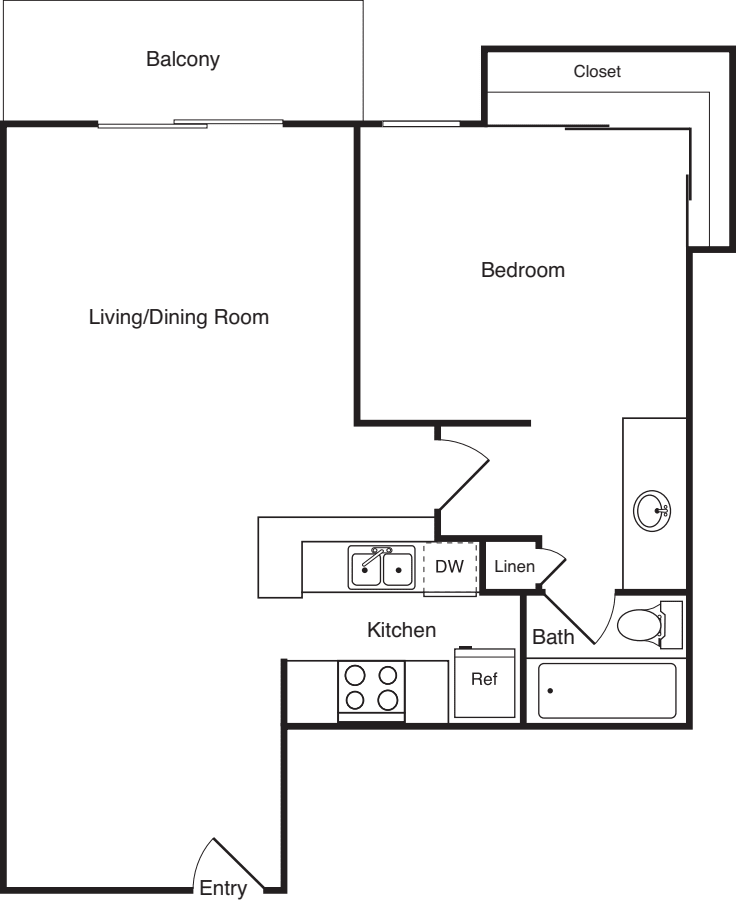 1 Bedroom B floor plan