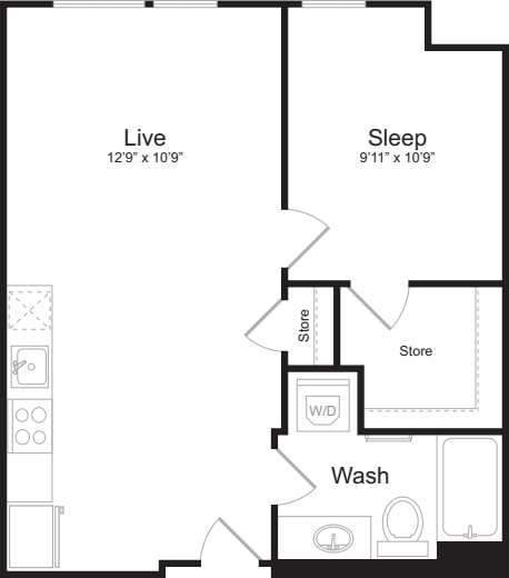 1 Bedroom B floor plan