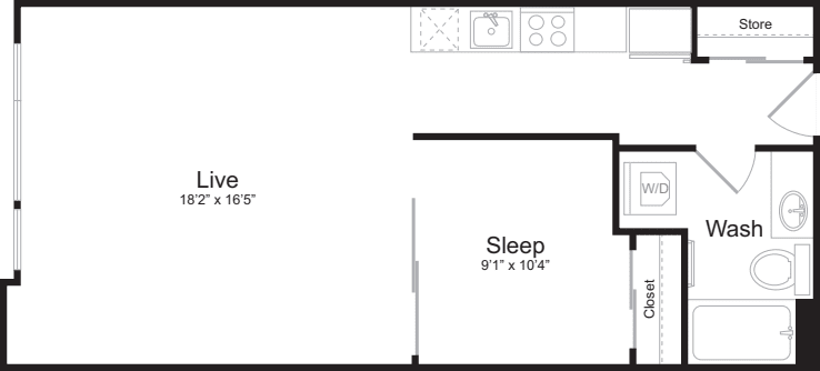Open 1 Bedroom B floor plan