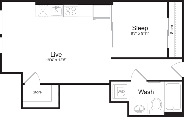 Open 1 Bedroom D floor plan