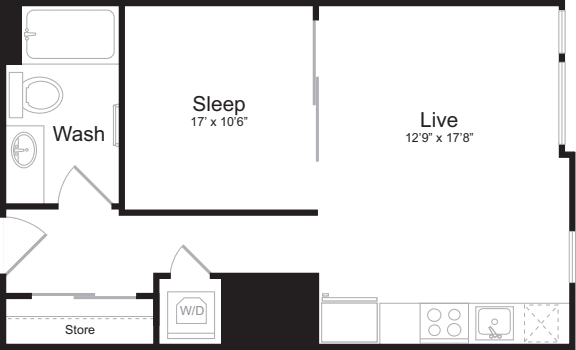 Open 1 Bedroom E floor plan