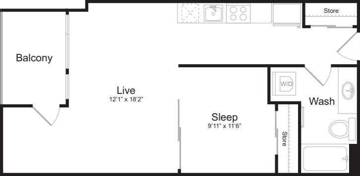 Open 1 Bedroom G floor plan