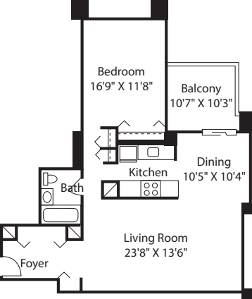 Longfellow One Bedroom -B floor plan