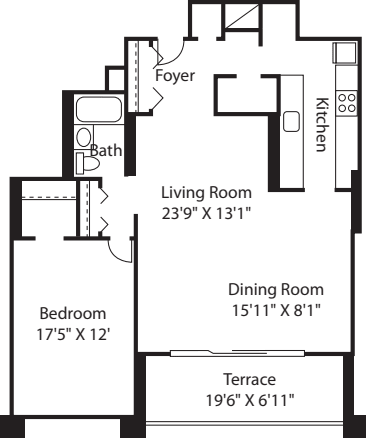 Longfellow One Bedroom Large floor plan
