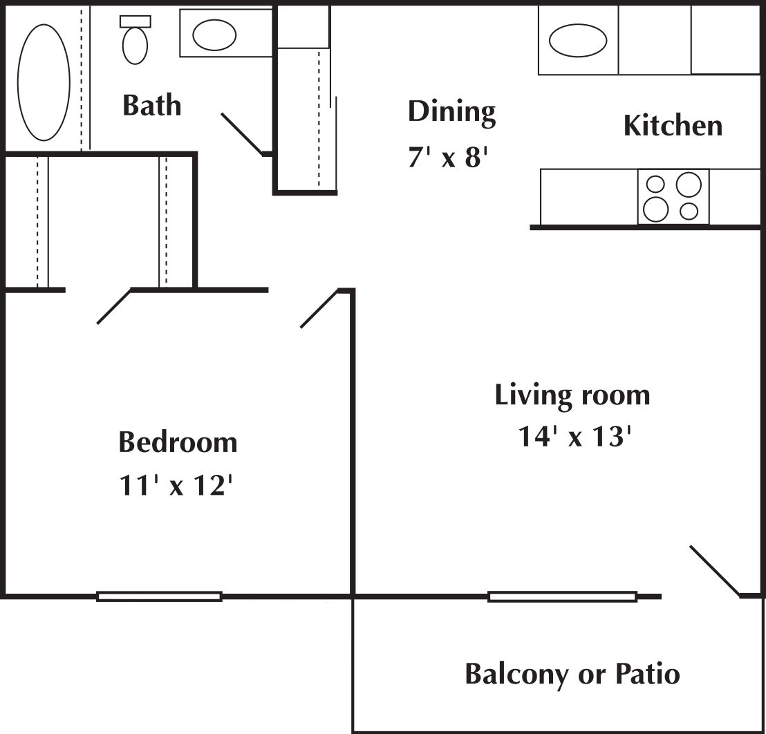 1 Bed 1 Bath floor plan