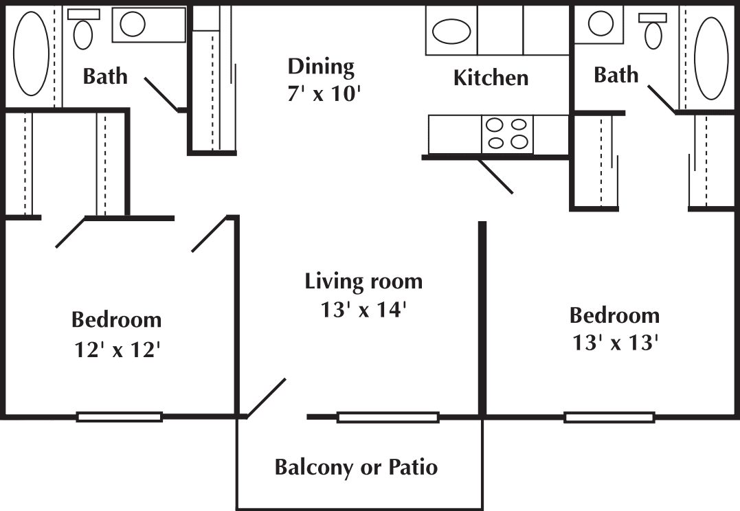 2 Bed 2 Bath floor plan