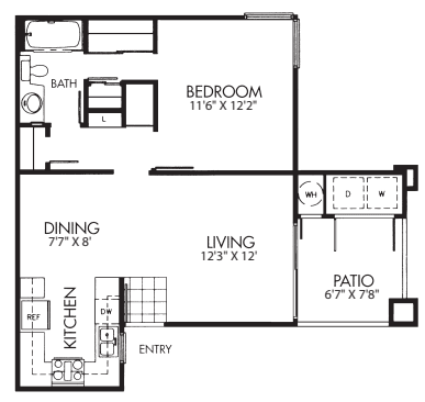 One Bed One Bath floor plan