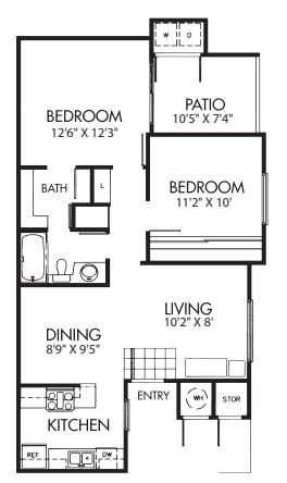 Two Bed One Bath floor plan