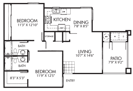 Two Bed Two Bath B floor plan
