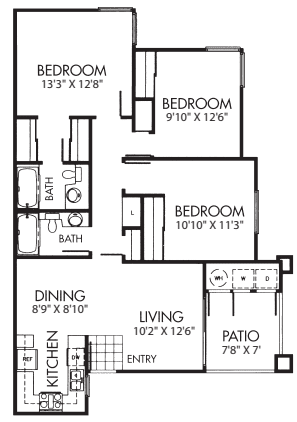 Three Bedroom floor plan