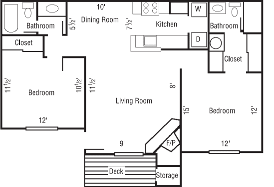 2 Bedroom 2 Bath floor plan
