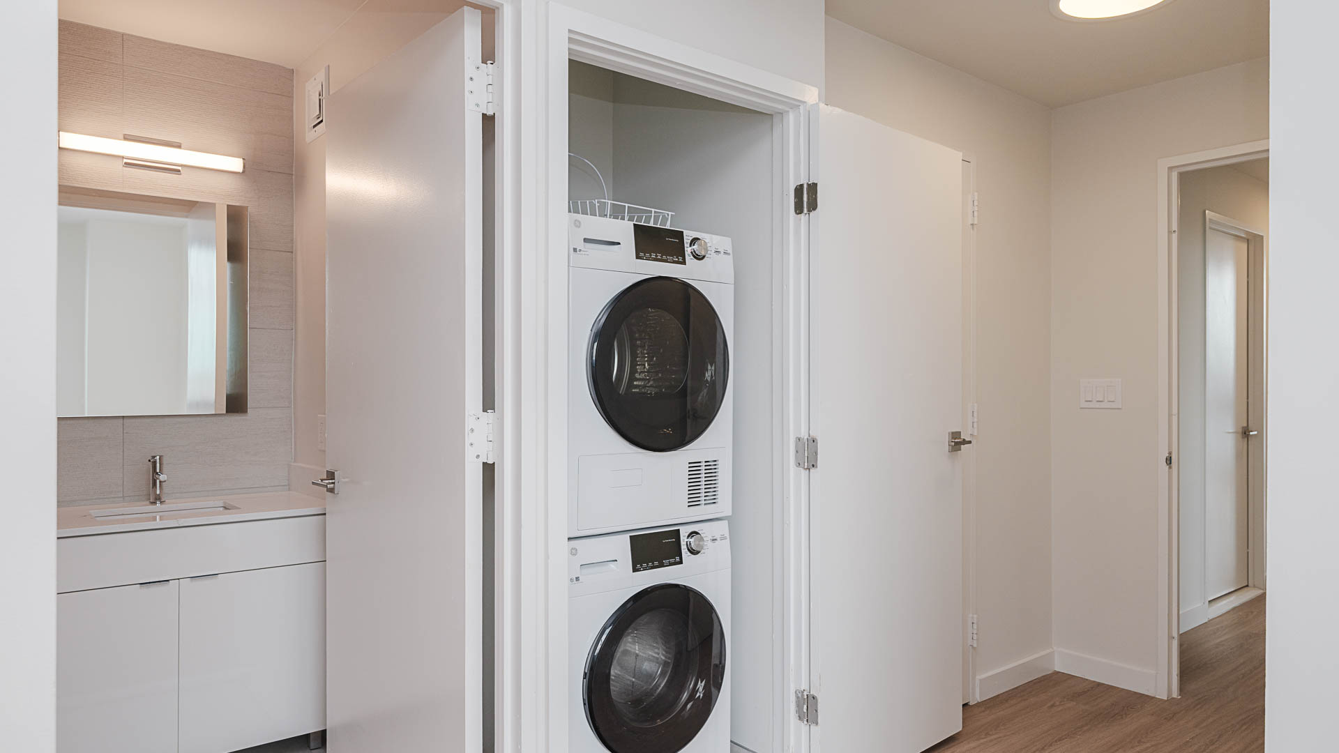 Laundry room at 180 Montague Apartments