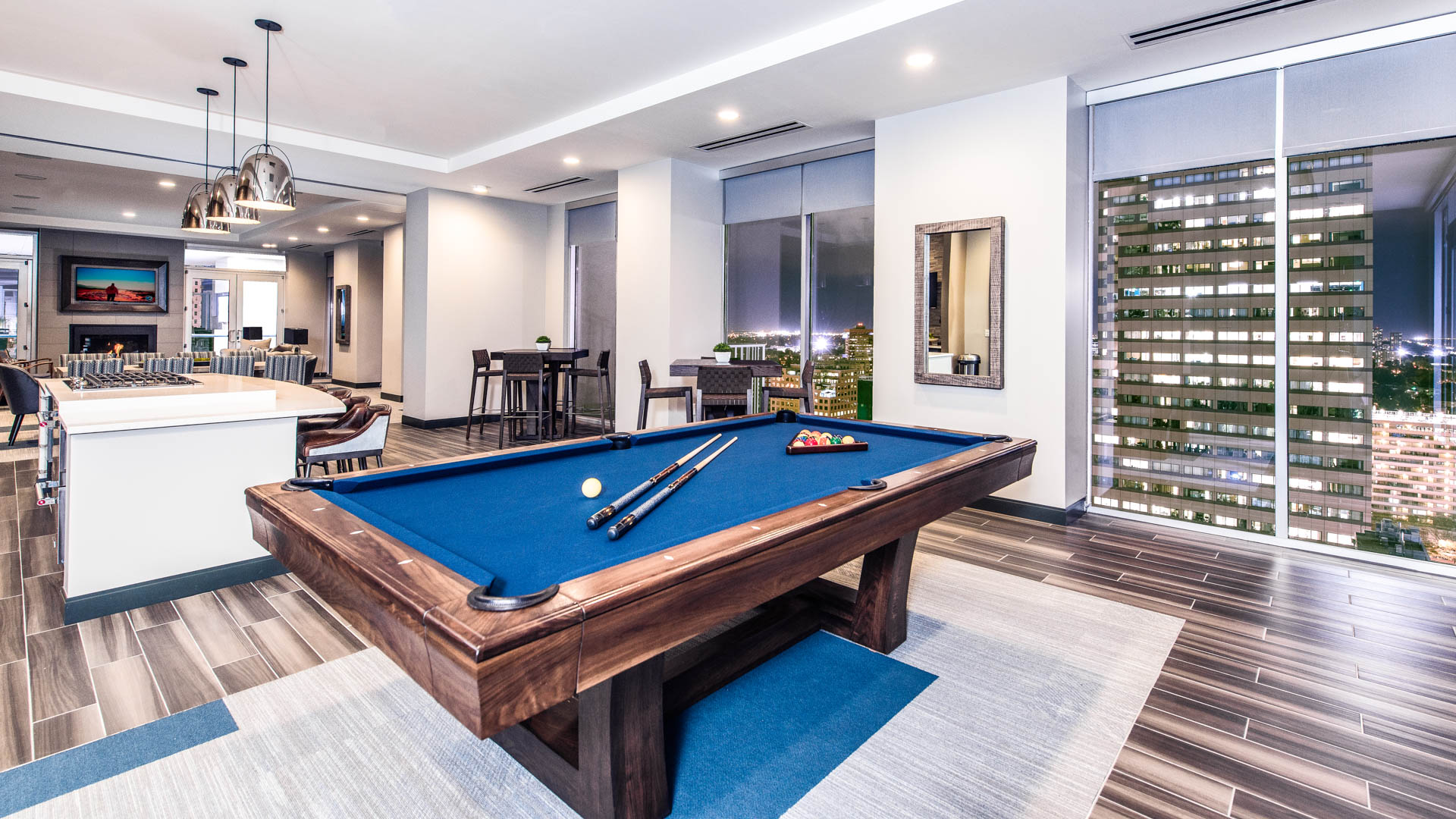 Game room at Skyhouse Denver Apartments
