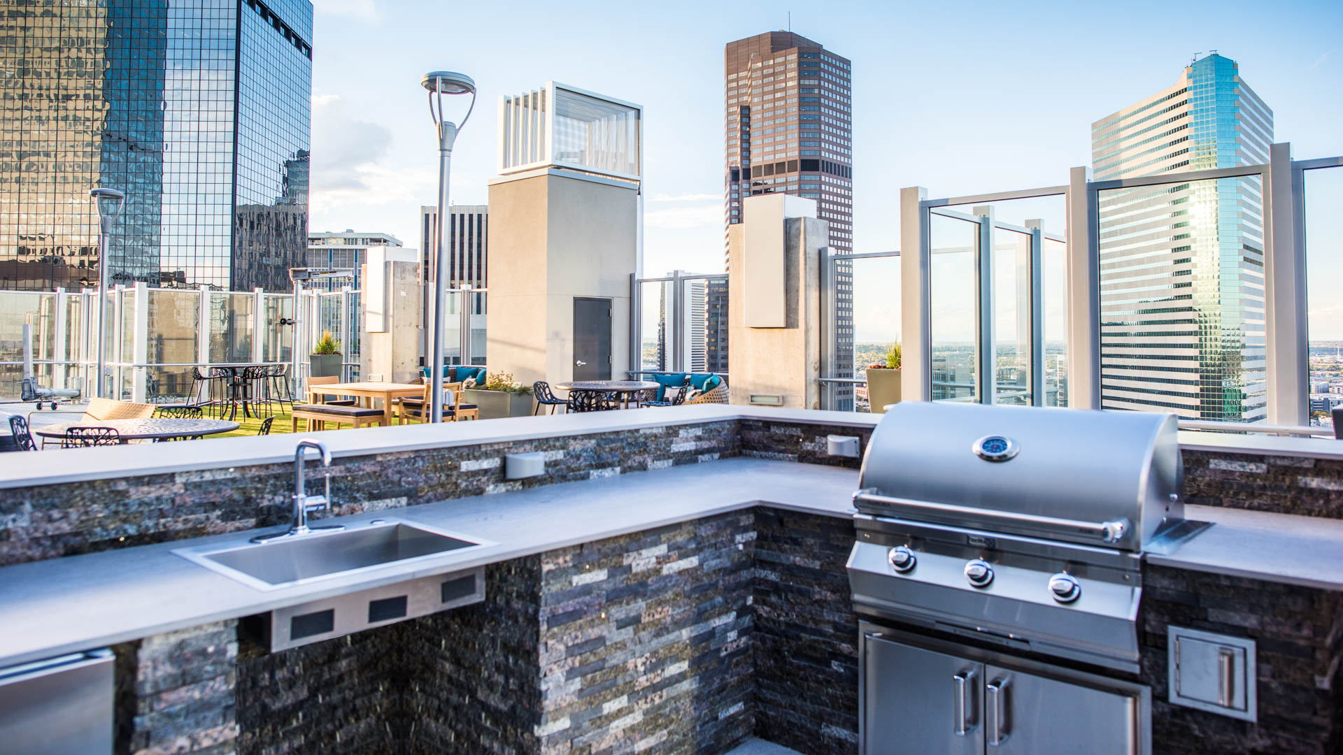Grill area at Skyhouse Denver Apartments