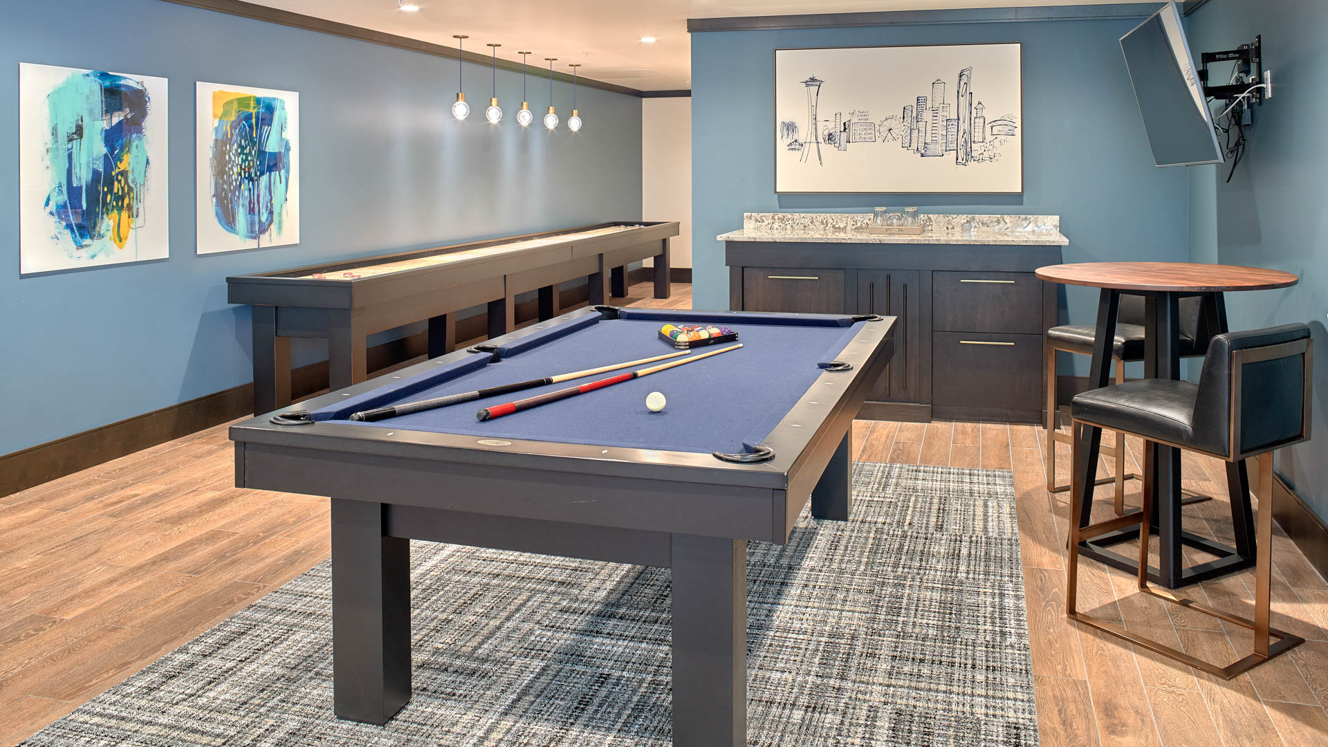 Game room at Saxton Apartments