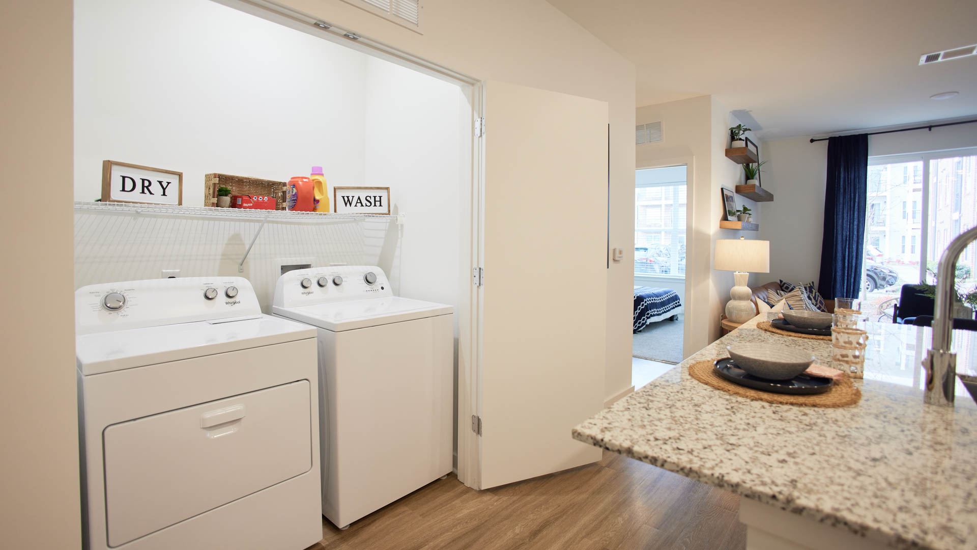 Laundry room at Richmond Row Apartments