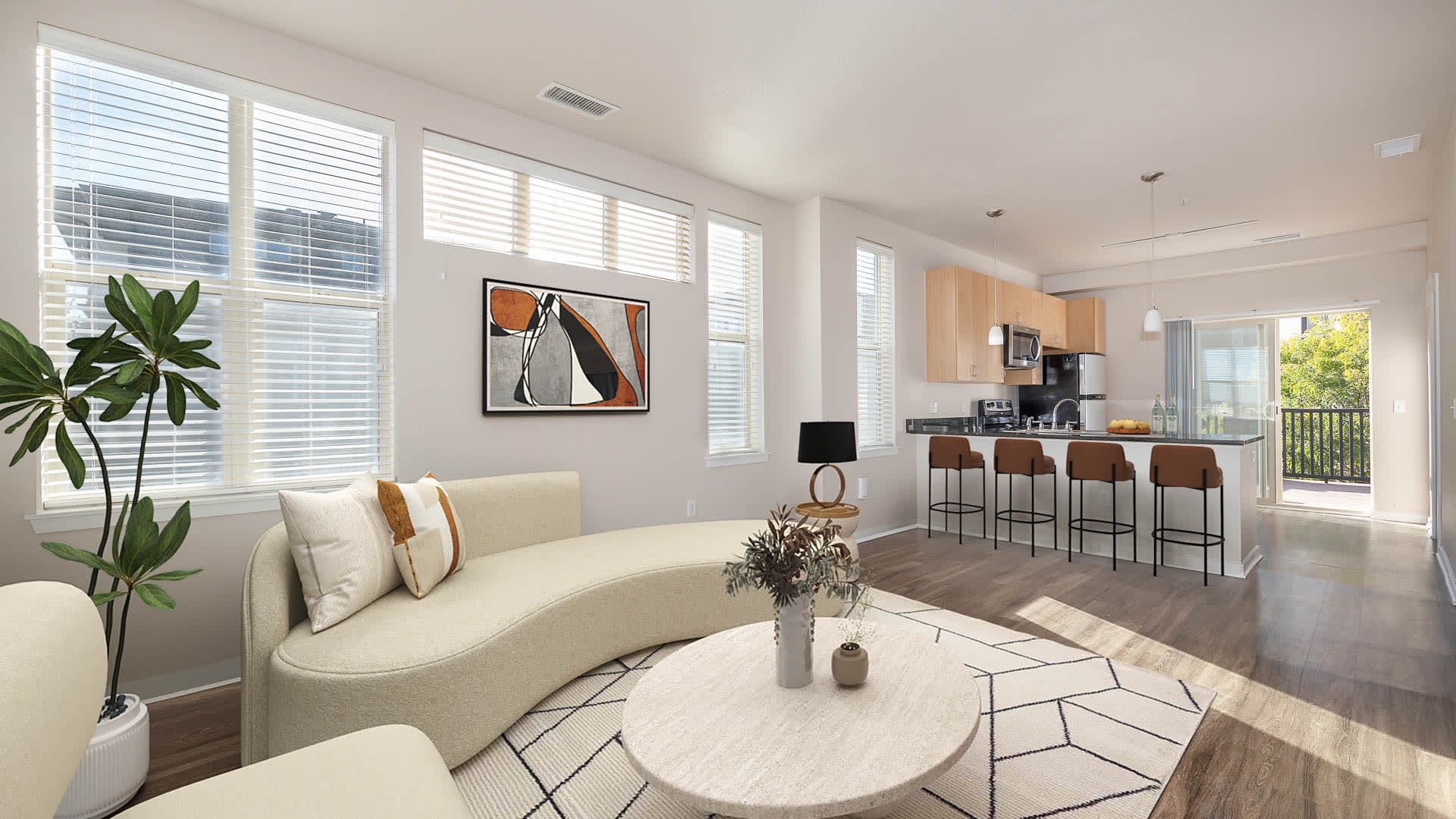Arbour Square Apartments - Living Area and Kitchen